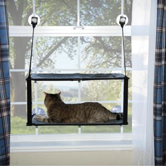 Hamac pour chat ChatBunk noir, ergonomique et confortable pour la fenêtre.