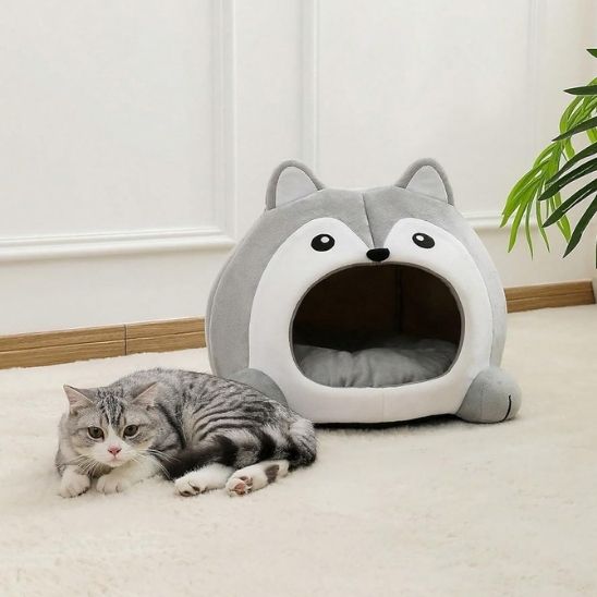 niche pour chat hibou vue arrière avec finitions soignées et tissu résistant