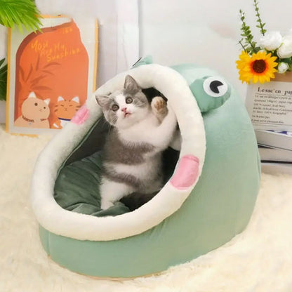 Niche chat Nestimal verte originale, refuge amusant et créatif pour chats curieux et joueurs
