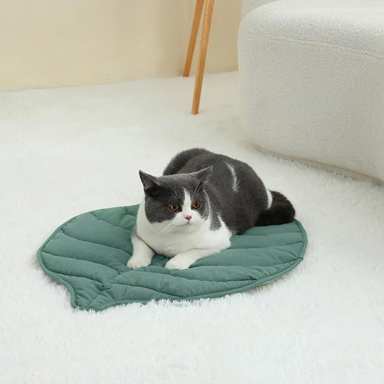 Tapis pour chat Feuilluxe en forme de feuille, design réversible et lavable