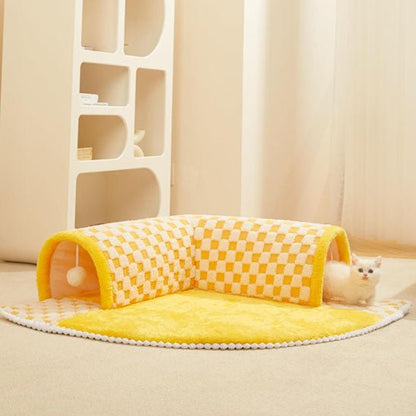 Tunnel pour chat ChatFit™ design jaune – accessoire doux et amovible pour chats d’intérieur

